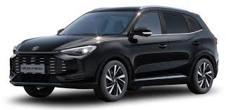 Schwarzes modernes SUV mit glänzender Oberfläche und markanten silbernen Felgen